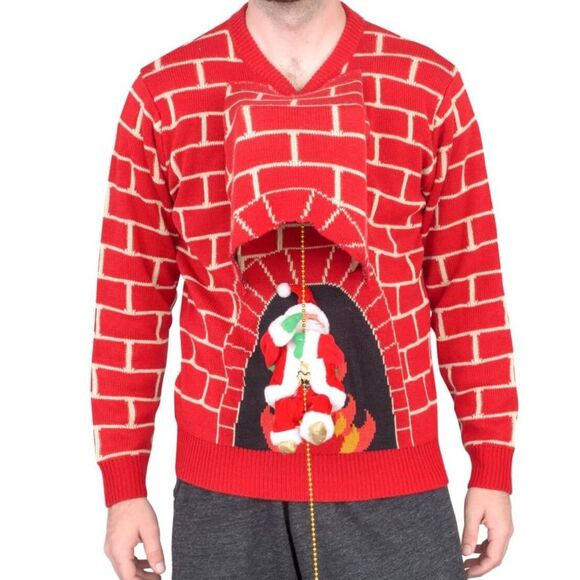 NWT 3D Chimney Fire Place Ugly Christmas Sweater Small - Picture 9 of 10